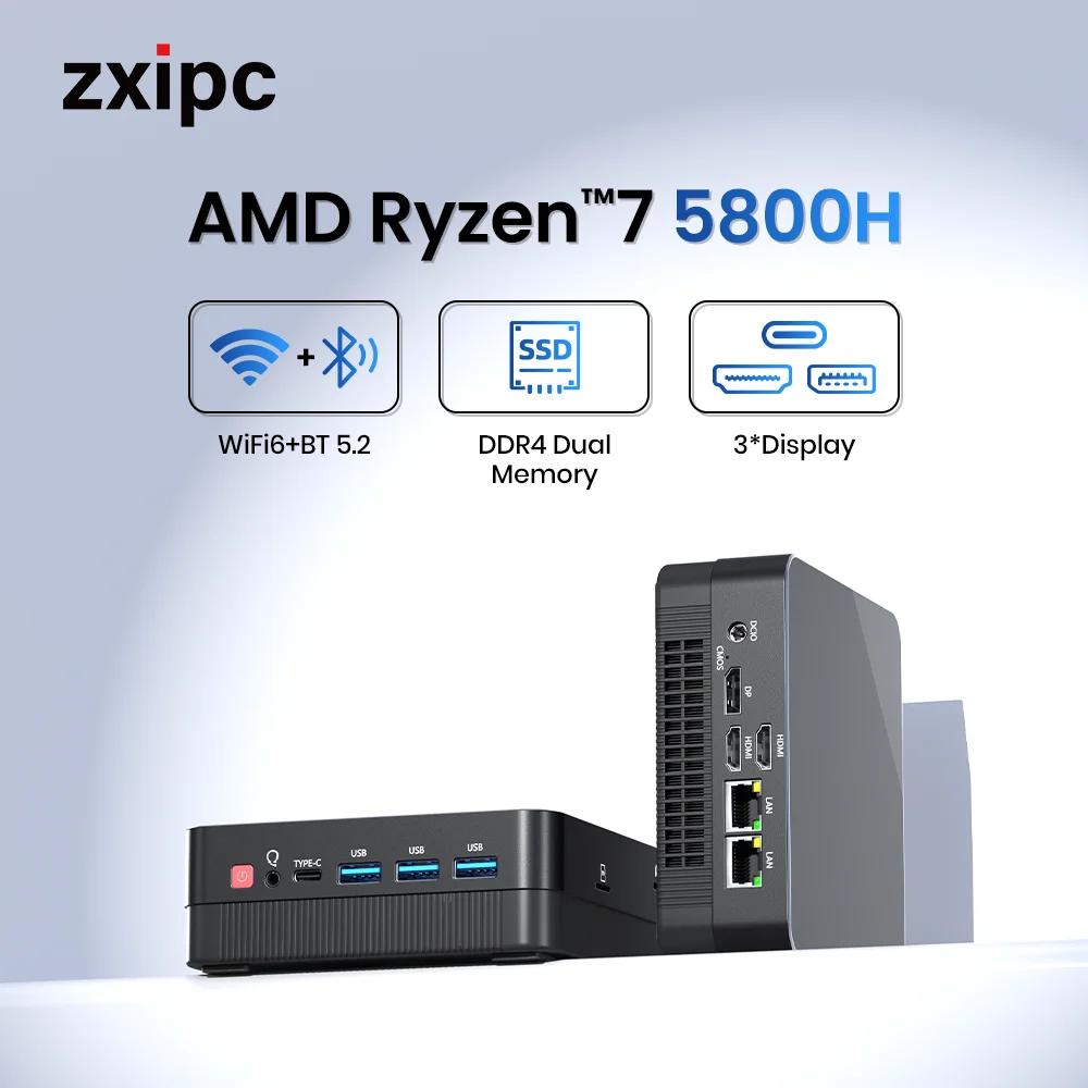 ZXIPC AMD Ryzen7 5800H 4800H 4500U 미니 PC 컴퓨터 게임용 포켓 듀얼 LAN 와이파이 6 BT 5.2 Ryzen5 5500U 5825U NUC 오피스 DDR4 NVMe 후기